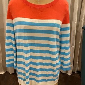 Talbots Blue Coral White Striped Lightweight Sweater NWT 3X 22 24